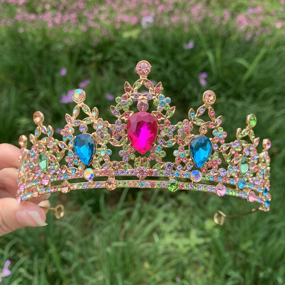 Vintage Multicolor Rhinestone Gold Tiara